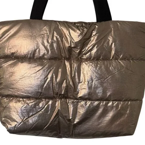 Old Navy Women's Bronze Puffer Tote Bag Large with Black Straps - Picture 2 of 5